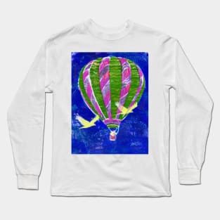 Hot Air Balloon with Birds 4 Monoprint Long Sleeve T-Shirt